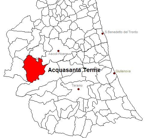posizione del comune di Acquasanta Terme all'interno delle province di Ascoli Piceno e Teramo