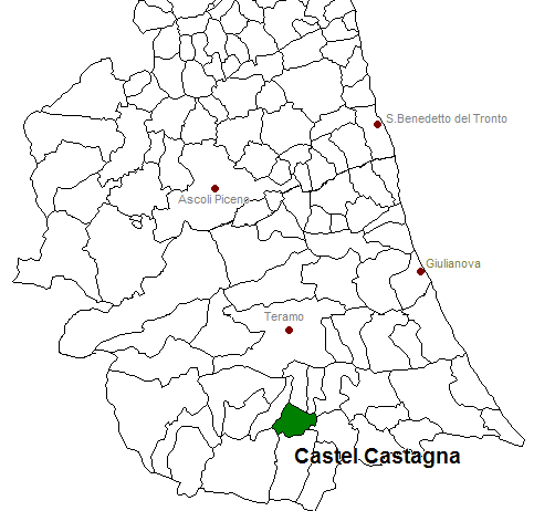 posizione del comune di Castel Castagna all'interno delle province di Ascoli Piceno e Teramo