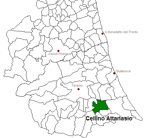 posizione del comune di Cellino Attanasio all'interno delle province di Ascoli Piceno e Teramo