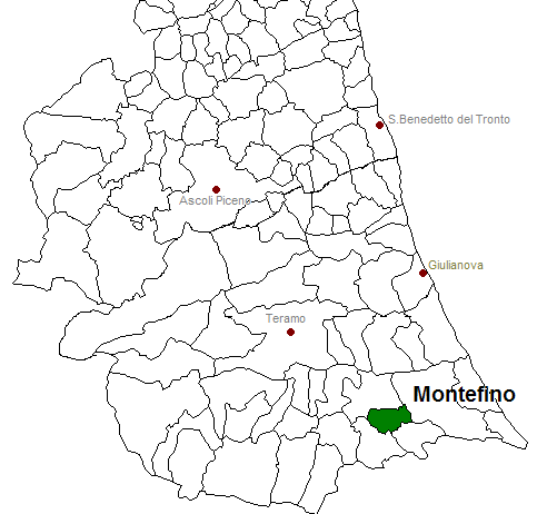 posizione del comune di Montefino all'interno delle province di Ascoli Piceno e Teramo