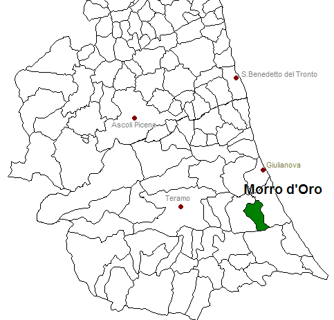 posizione del comune di Morro d'Oro all'interno delle province di Ascoli Piceno e Teramo