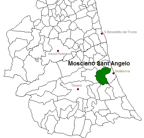 posizione del comune di Mosciano Sant'Angelo all'interno delle province di Ascoli Piceno e Teramo