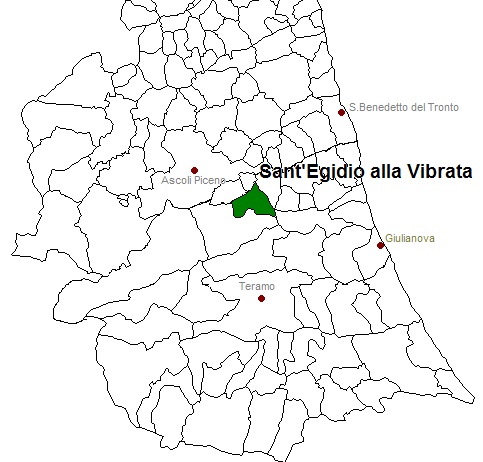 posizione del comune di Sant'Egidio alla Vibrata all'interno delle province di Ascoli Piceno e Teramo