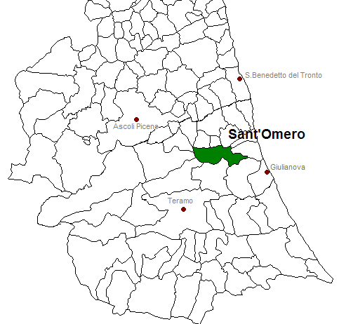posizione del comune di Sant'Omero all'interno delle province di Ascoli Piceno e Teramo