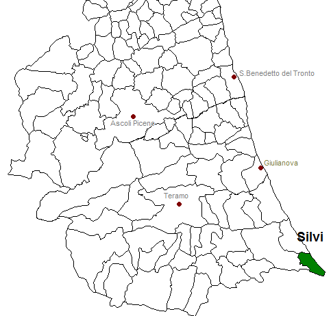 posizione del comune di Silvi all'interno delle province di Ascoli Piceno e Teramo