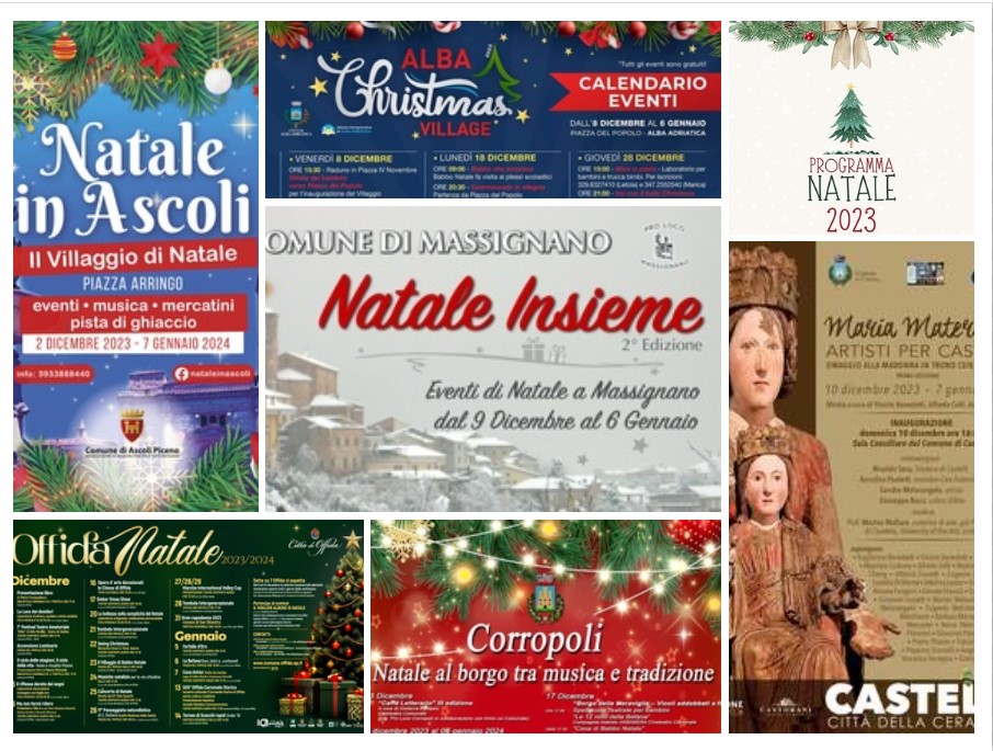 eventi, manifestazione e sagre in locandina nel periodo natalizio 2023 nelle province di Ascoli Piceno e Teramo