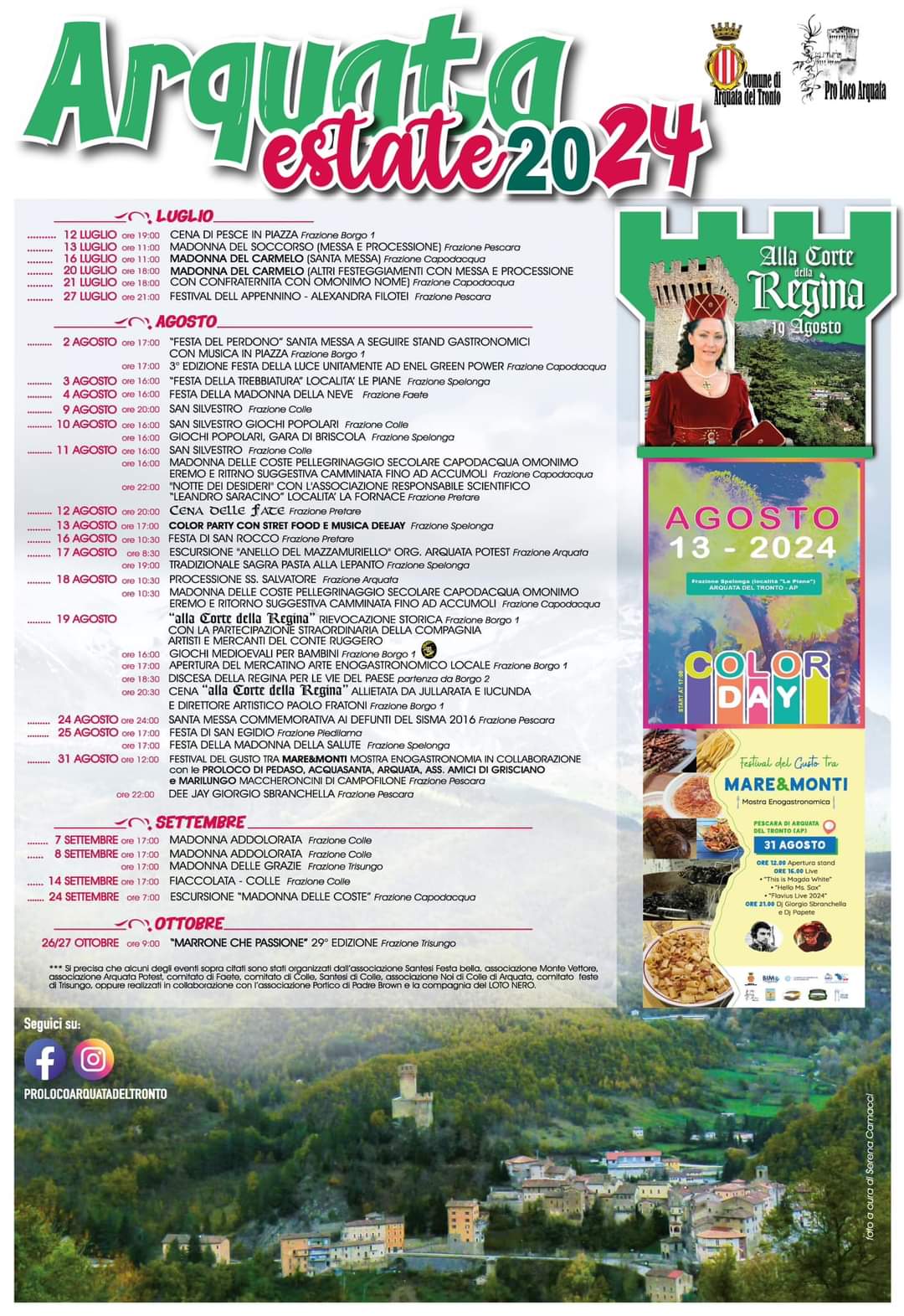locandina degli eventi estivi 2024 a Arquata del Tronto,  provincia di Ascoli Piceno