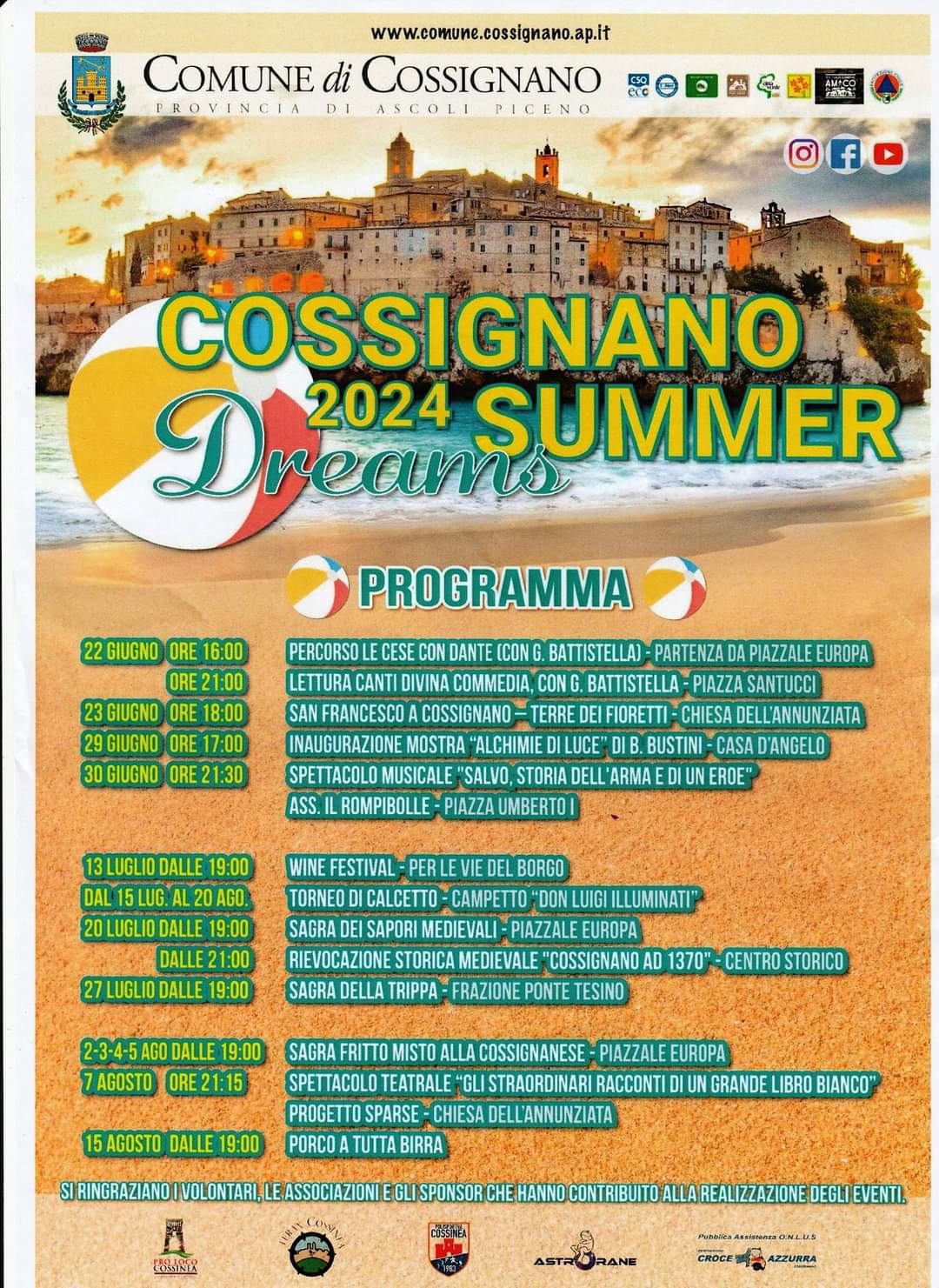 locandina degli eventi estivi 2024 a Cossignano provincia di Ascoli Piceno