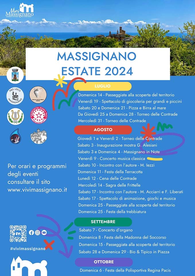 locandina degli eventi estivi 2024 a Massignano provincia di Ascoli Piceno