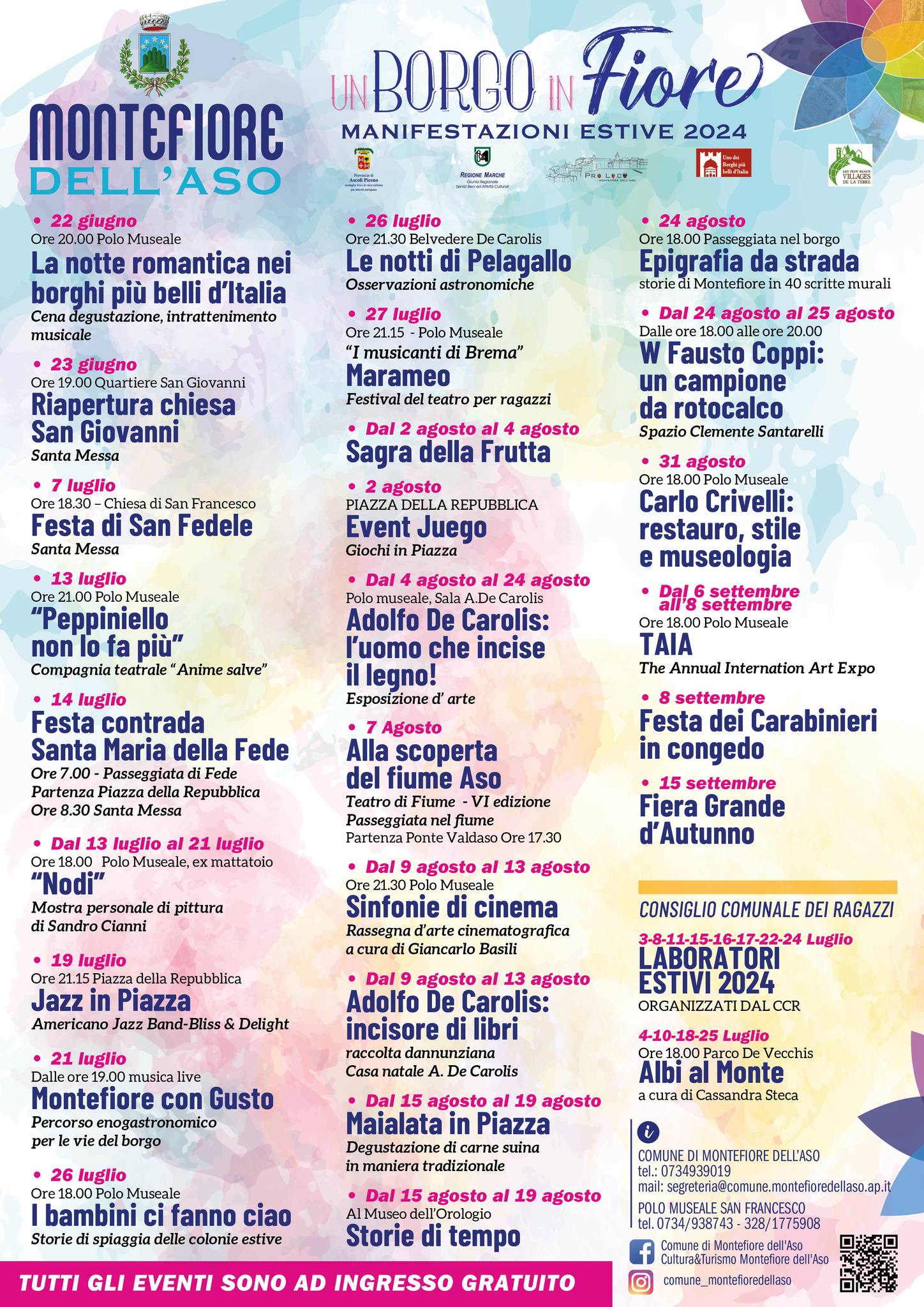 locandina degli eventi estivi 2024 a Montefiore provincia di Ascoli Piceno