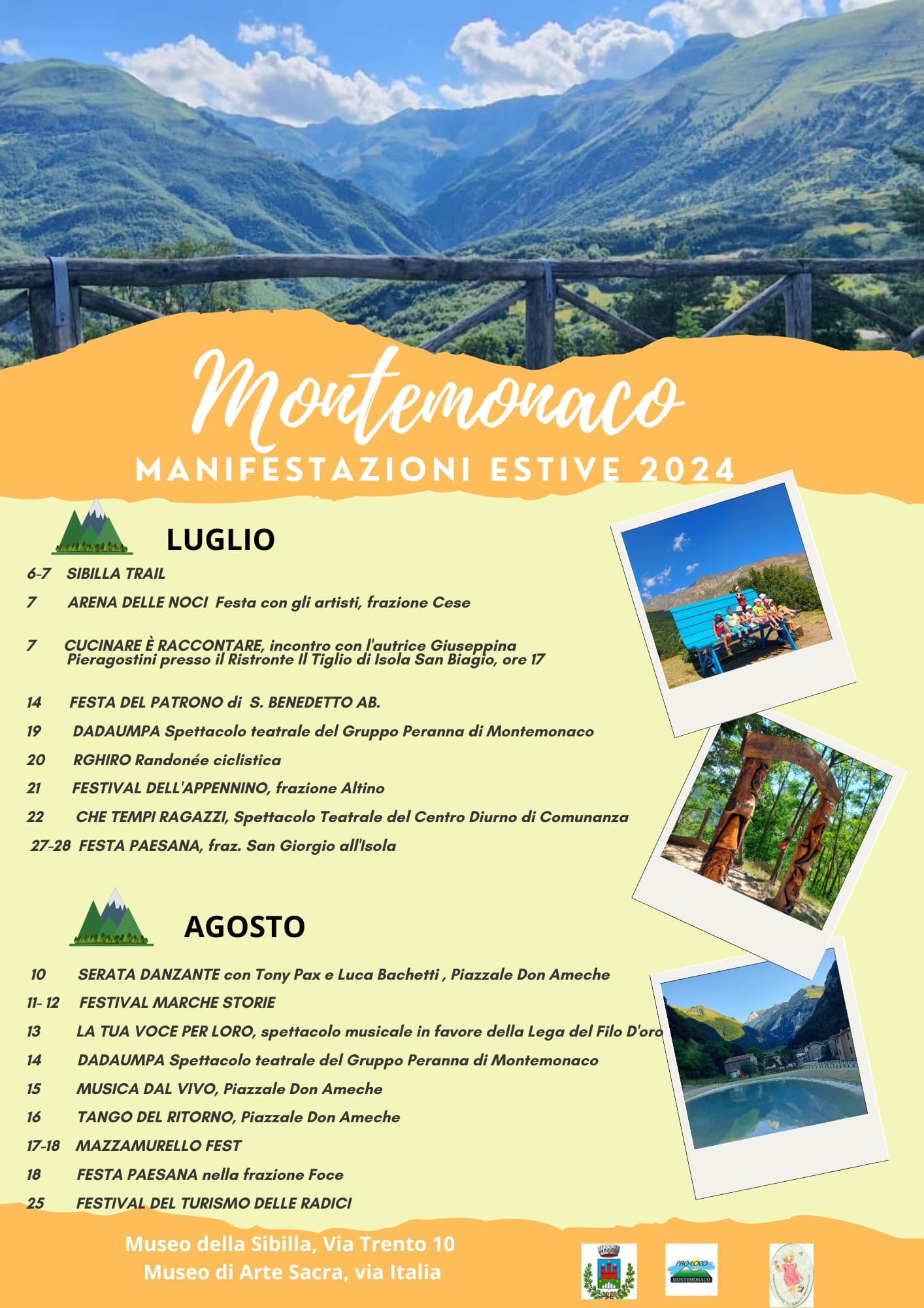 locandina degli eventi estivi 2024 a Montemonaco provincia di Ascoli Piceno