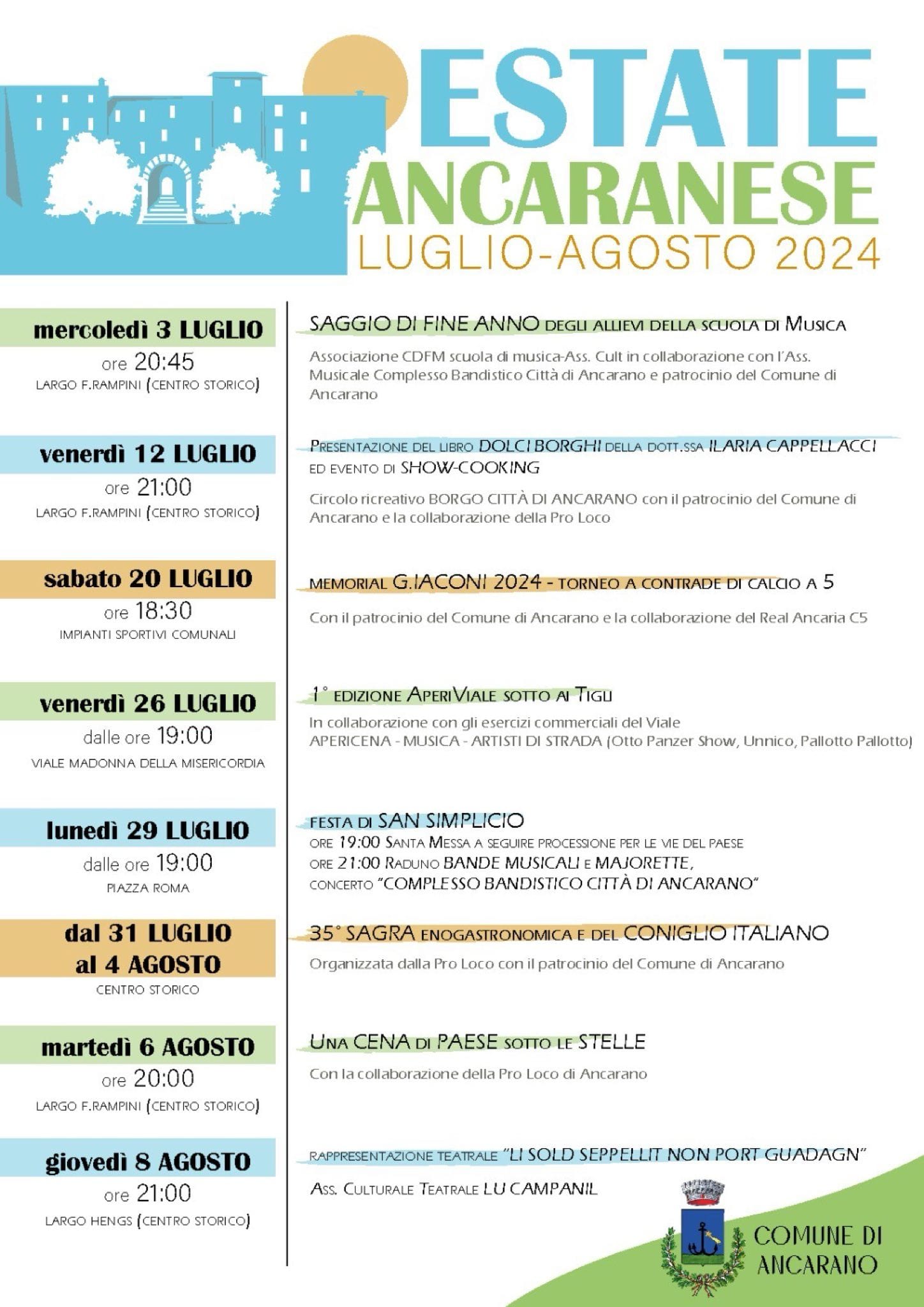 locandina degli eventi estivi 2024 a Ancarano provincia di Teramo