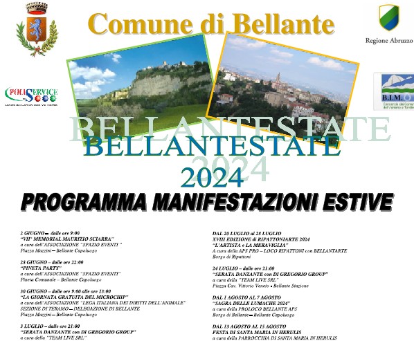 locandina degli eventi estivi 2024 a Bellante provincia di Teramo
