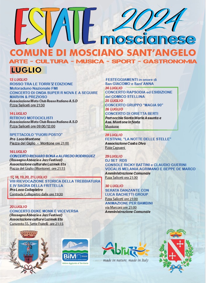 locandina degli eventi estivi 2024 a Mosciano Sant