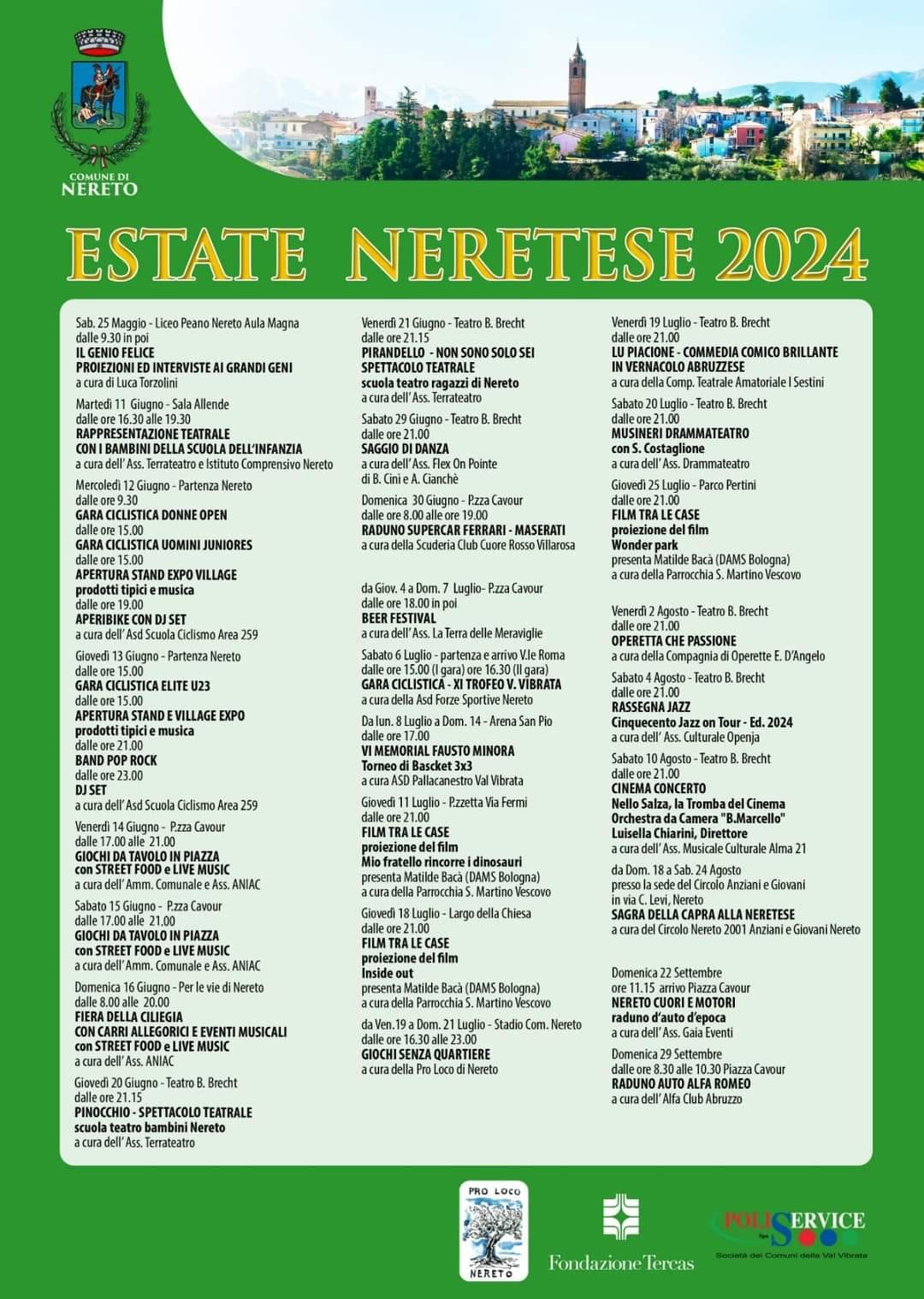locandina degli eventi estivi 2024 a Nereto provincia di Teramo