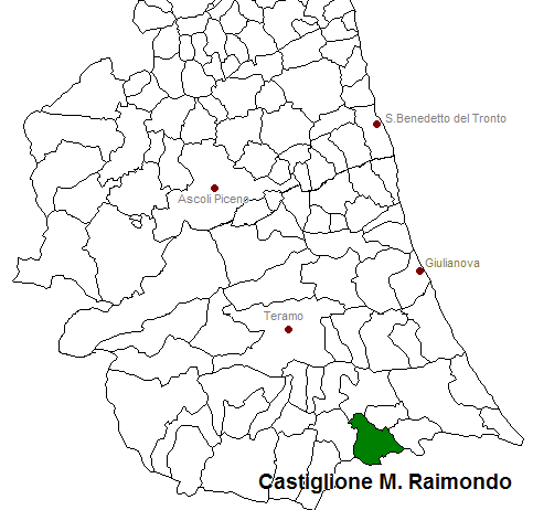 posizione del comune di Castiglione Messer Raimondo all'interno delle province di Ascoli Piceno e Teramo