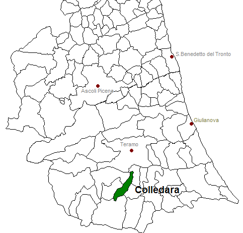 posizione del comune di Colledara all'interno delle province di Ascoli Piceno e Teramo