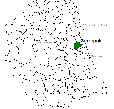 posizione del comune di Corropoli all'interno delle province di Ascoli Piceno e Teramo