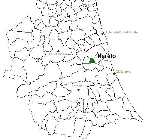 posizione del comune di Nereto all'interno delle province di Ascoli Piceno e Teramo