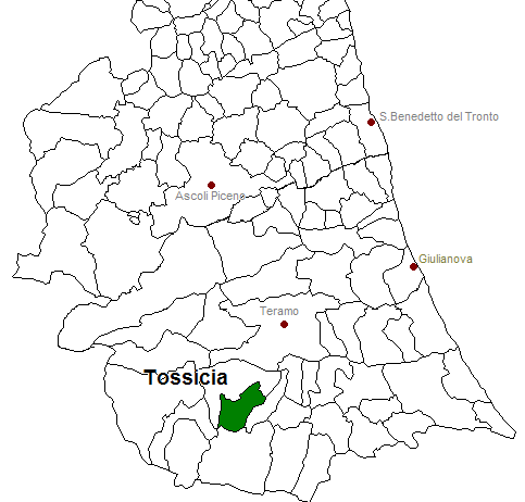 posizione del comune di nome-comune all'interno delle province di Ascoli Piceno e Teramo